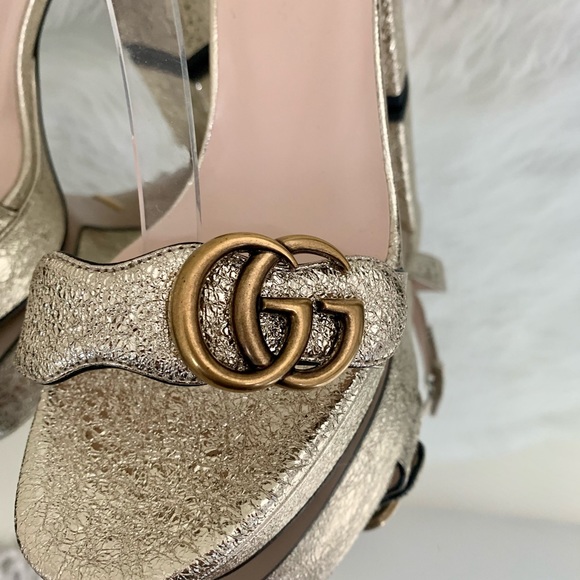 Gucci Gold Marmont Double G Platform Sandals - Picture 3 of 11